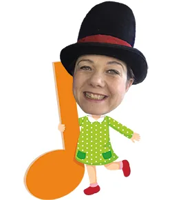 Elizabeth Cols en personnage illustré avec un instrument à vent, membre du collectif La Drums Compagnie